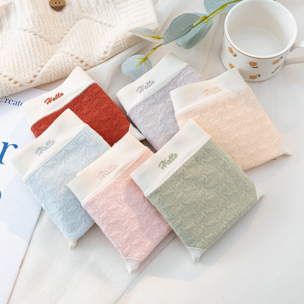 Stylish Ribbed High Waist Hipsters Two Tone Women's Panties Cotton Blend Fabric Underwear - Light Blue - Shop N Save