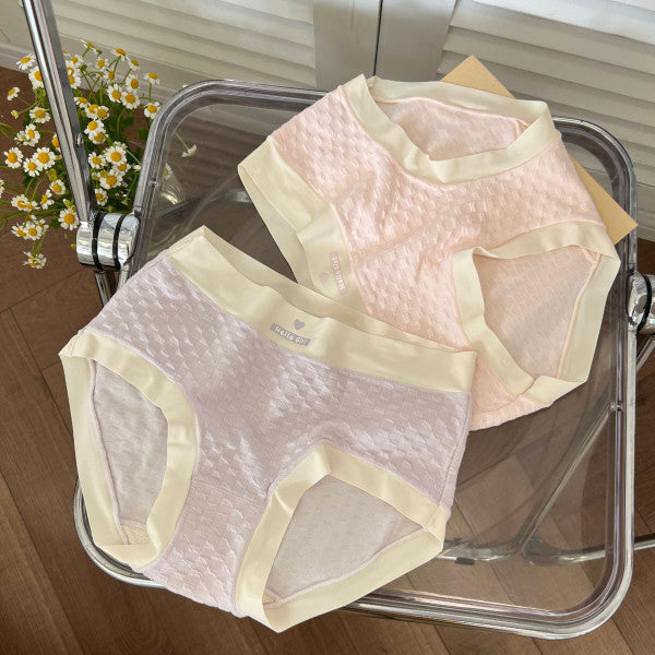 Stylish Ribbed High Waist Hipsters Two Tone Women's Panties Cotton Blend Fabric Underwear - Light Pink - Shop N Save