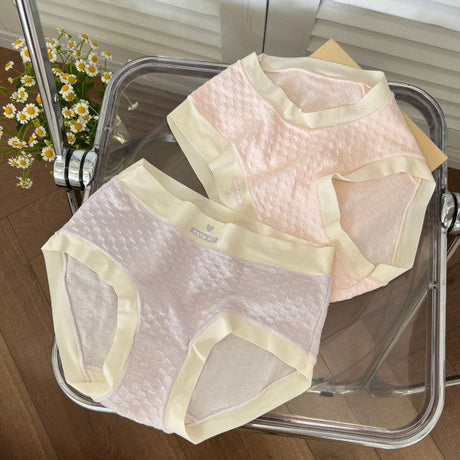 Stylish Ribbed High Waist Hipsters Two Tone Women's Panties Cotton Blend Fabric Underwear - Light Pink - Shop N Save