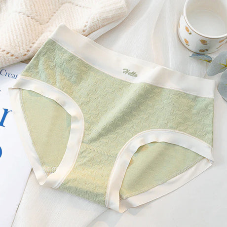 Stylish Ribbed High Waist Hipsters Two Tone Women's Panties Cotton Blend Fabric Underwear - Light Green - Shop N Save
