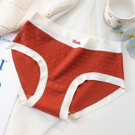 Stylish Ribbed High Waist Hipsters Two Tone Women's Panties Cotton Blend Fabric Underwear - Orange Red - Shop N Save
