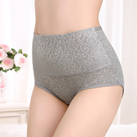 Floral Embossed Print High Elastic Waist Underwear Women Summer Wear Inner Soft Comfy Fabric Women's Panty - Gray - Shop N Save