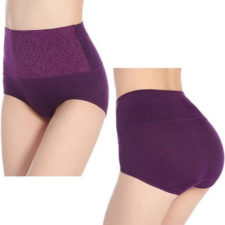 Floral Embossed Print High Elastic Waist Underwear Women Summer Wear Inner Soft Comfy Fabric Women's Panty - Purple - Shop N Save