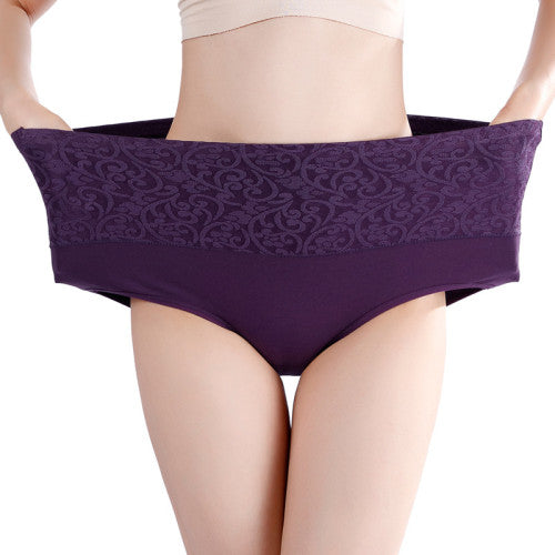 Floral Embossed Print High Elastic Waist Underwear Women Summer Wear Inner Soft Comfy Fabric Women's Panty - Purple - Shop N Save
