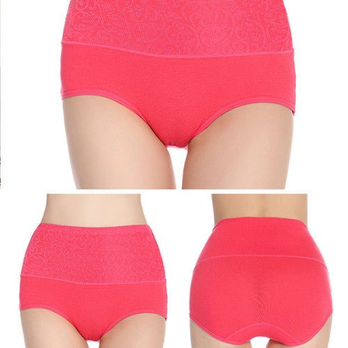 Floral Embossed Print High Elastic Waist Underwear Women Summer Wear Inner Soft Comfy Fabric Women's Panty - Hot Pink - Shop N Save