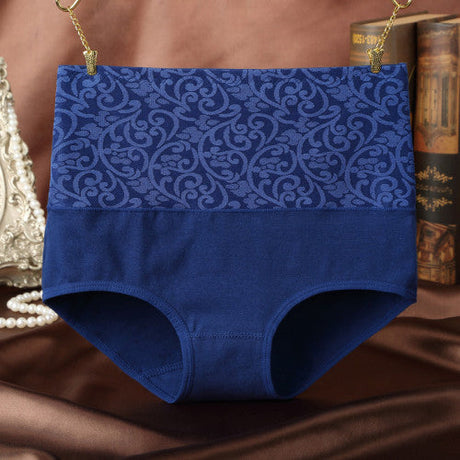Floral Embossed Print High Elastic Waist Underwear Women Summer Wear Inner Soft Comfy Fabric Women's Panty - Dark Blue - Shop N Save