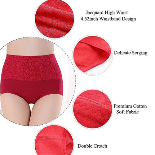 Floral Embossed Print High Elastic Waist Underwear Women Summer Wear Inner Soft Comfy Fabric Women's Panty - Hot Pink - Shop N Save