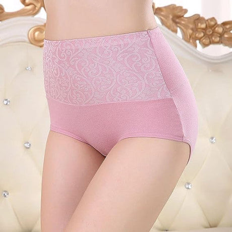 Floral Embossed Print High Elastic Waist Underwear Women Summer Wear Inner Soft Comfy Fabric Women's Panty - Pink - Shop N Save