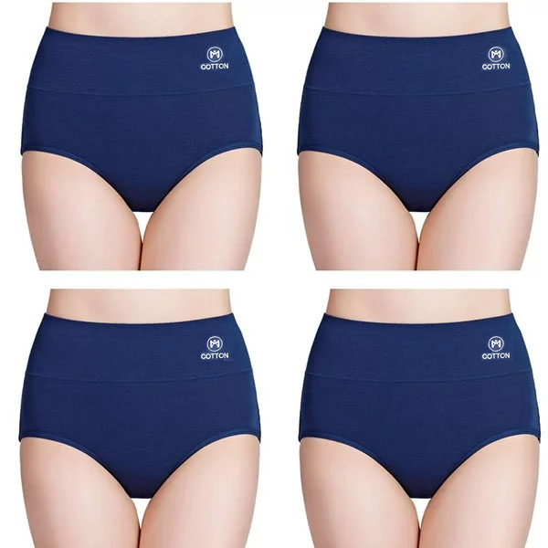 Stylish High Waist Brief Underwear Soft Summer Fabric Elastic Closure Mesh Pattern Underwear - Navy Blue - Shop N Save