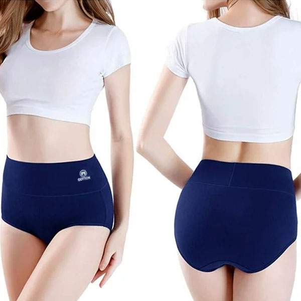 Stylish High Waist Brief Underwear Soft Summer Fabric Elastic Closure Mesh Pattern Underwear - Navy Blue - Shop N Save