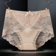 Luxurious Lace High Waist Wedding Underwear Soft Cotton Blends Floral Embroidered Bow Patch - Skin - Shop N Save