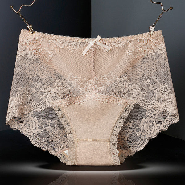 Luxurious Lace High Waist Wedding Underwear Soft Cotton Blends Floral Embroidered Bow Patch - Skin - Shop N Save