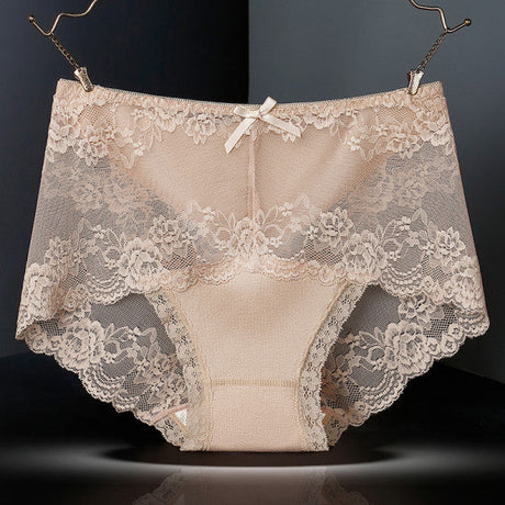 Luxurious Lace High Waist Wedding Underwear Soft Cotton Blends Floral Embroidered Bow Patch - Skin - Shop N Save
