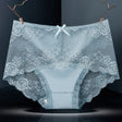 Luxurious Lace High Waist Wedding Underwear Soft Cotton Blends Floral Embroidered Bow Patch - Ice Lake Blue - Shop N Save