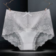 Luxurious Lace High Waist Wedding Underwear Soft Cotton Blends Floral Embroidered Bow Patch - Gray - Shop N Save