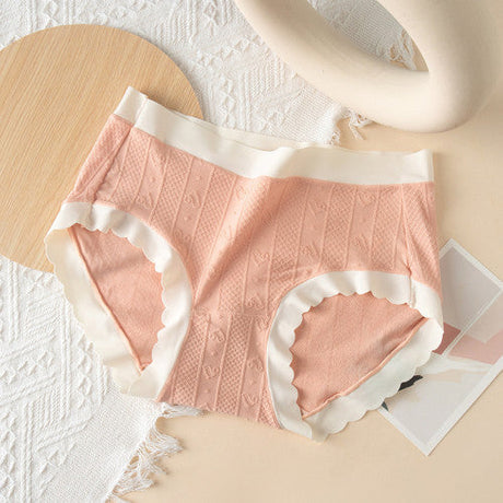 Striped Heart Pattern Underwear Wavy Stylish Women Undergarments Panty Summer Wear Light Thin Fabric - White Pink - Shop N Save