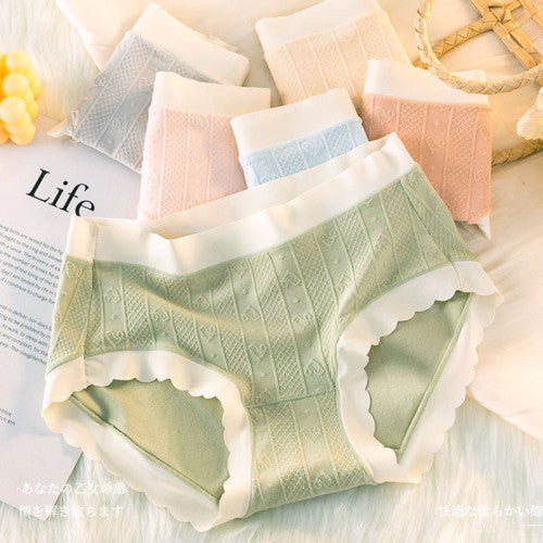 Striped Heart Pattern Underwear Wavy Stylish Women Undergarments Panty Summer Wear Light Thin Fabric - Light Blue - Shop N Save