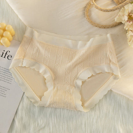 Striped Heart Pattern Underwear Wavy Stylish Women Undergarments Panty Summer Wear Light Thin Fabric - Skin - Shop N Save