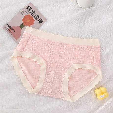 Striped Heart Pattern Underwear Wavy Stylish Women Undergarments Panty Summer Wear Light Thin Fabric - Light Pink - Shop N Save