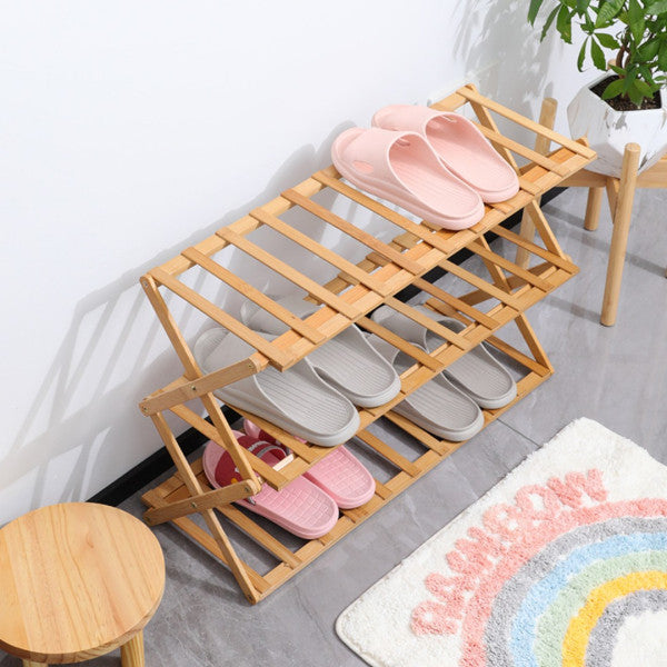 Triple Layer Bamboo Wooden Shoe Rack Space Saving Foldable Storage Organizer for Living Room Household