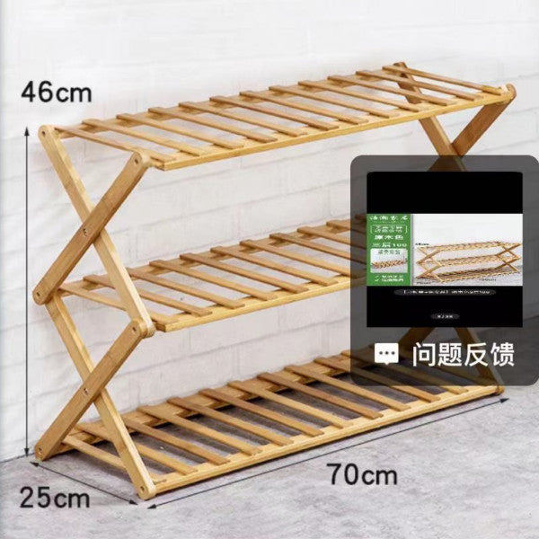 Triple Layer Bamboo Wooden Shoe Rack Space Saving Foldable Storage Organizer for Living Room Household