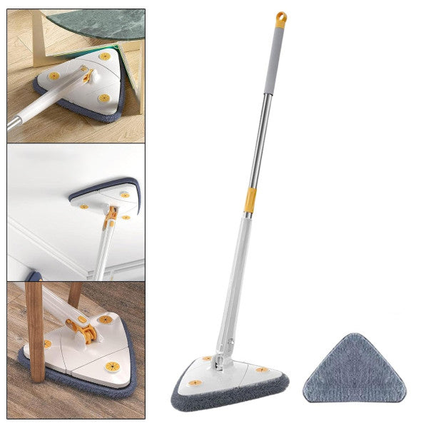 White Adjustable Triangle Mop Automatic Water Squeezing Long Handle for Wall Ceiling Window Reusable Cloth Daily Use - Shop N Save