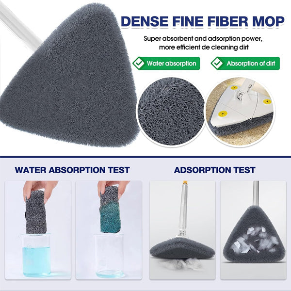 White Adjustable Triangle Mop Automatic Water Squeezing Long Handle for Wall Ceiling Window Reusable Cloth Daily Use - Shop N Save