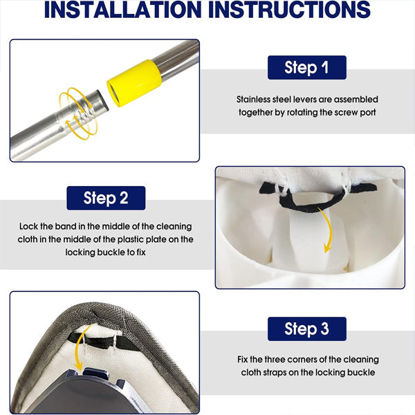 White Adjustable Triangle Mop Automatic Water Squeezing Long Handle for Wall Ceiling Window Reusable Cloth Daily Use - Shop N Save