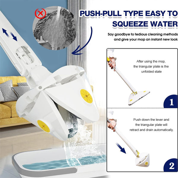 White Adjustable Triangle Mop Automatic Water Squeezing Long Handle for Wall Ceiling Window Reusable Cloth Daily Use - Shop N Save