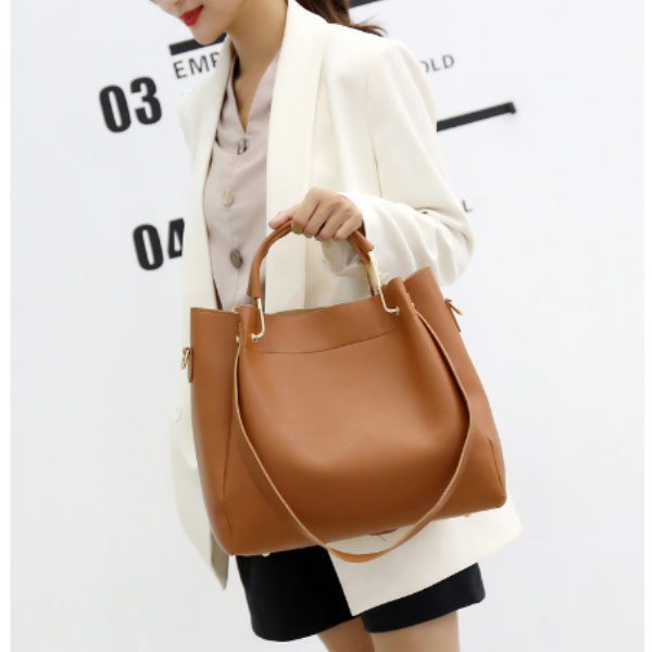 Stylish Brown Synthetic Leather Four Piece Handbag Set with Large Capacity and Adjustable Strap for Casual Office Fashion - Shop N Save