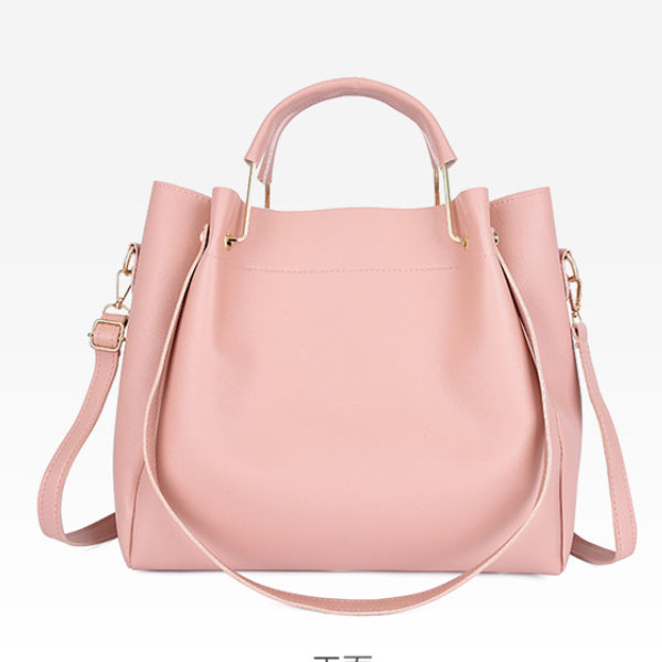 Stylish Pink Synthetic Leather Handbags for Women Large Capacity Adjustable Strap Zipper Closure 4-Piece Set - Shop N Save