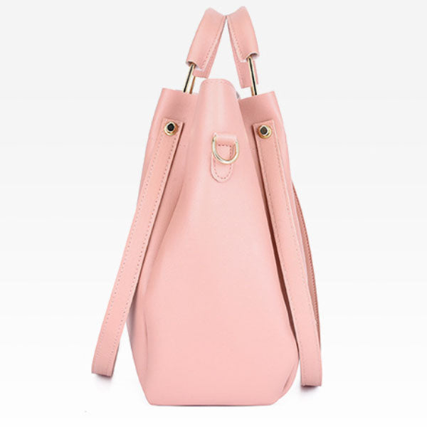 Stylish Pink Synthetic Leather Handbags for Women Large Capacity Adjustable Strap Zipper Closure 4-Piece Set - Shop N Save