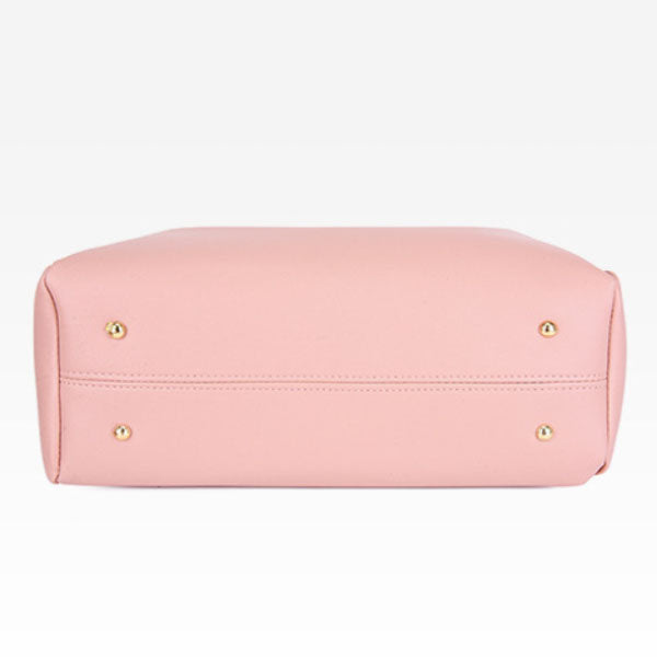 Stylish Pink Synthetic Leather Handbags for Women Large Capacity Adjustable Strap Zipper Closure 4-Piece Set - Shop N Save