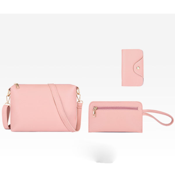 Stylish Pink Synthetic Leather Handbags for Women Large Capacity Adjustable Strap Zipper Closure 4-Piece Set - Shop N Save