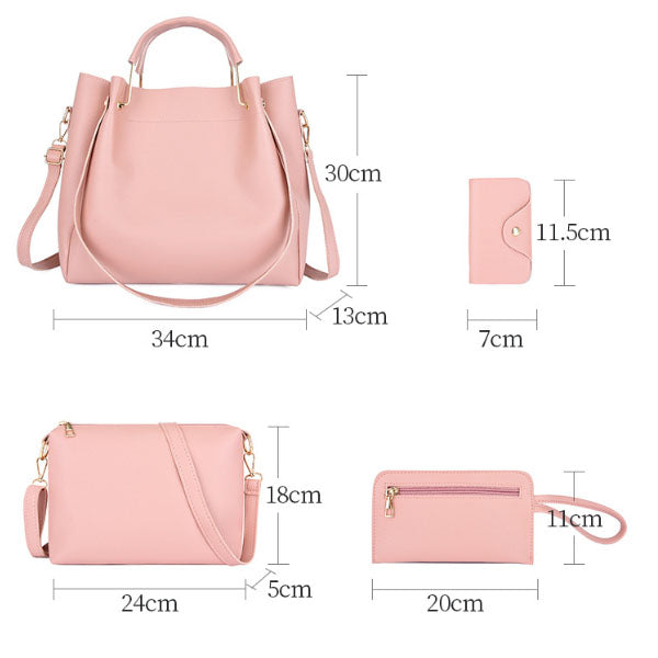Stylish Pink Synthetic Leather Handbags for Women Large Capacity Adjustable Strap Zipper Closure 4-Piece Set - Shop N Save