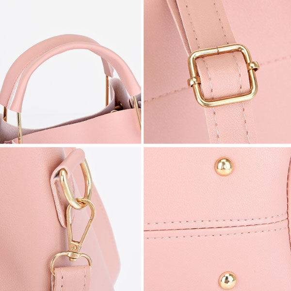 Stylish Pink Synthetic Leather Handbags for Women Large Capacity Adjustable Strap Zipper Closure 4-Piece Set - Shop N Save