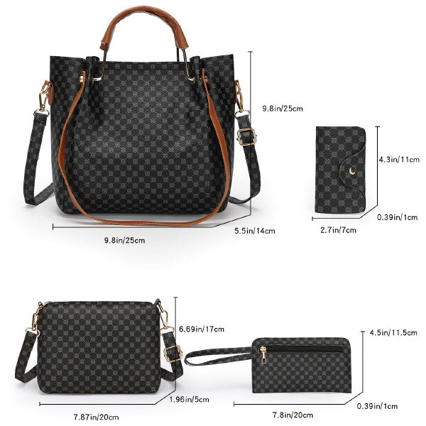 High Quality Double Handle Four Pieces Bags Set Zipper Closure Girls Fashion Wide Capacity Tote Bag Set Women Stylish Square Shape Bags