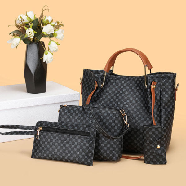 High Quality Double Handle Four Pieces Bags Set Zipper Closure Girls Fashion Wide Capacity Tote Bag Set Women Stylish Square Shape Bags