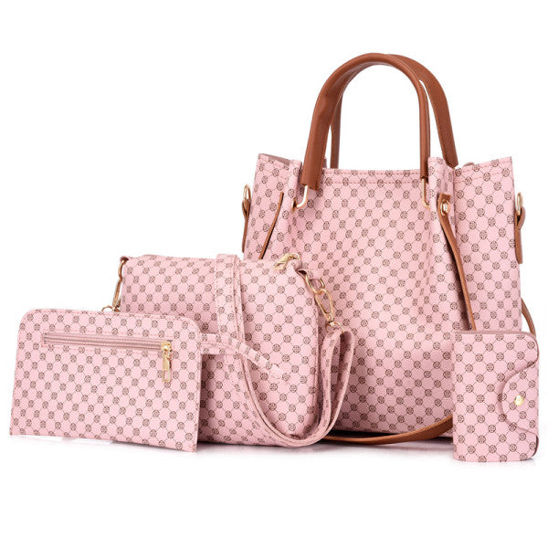High Quality Double Handle Four Pieces Bags Set Zipper Closure Girls Fashion Wide Capacity Tote Bag Set Women Stylish Square Shape Bags