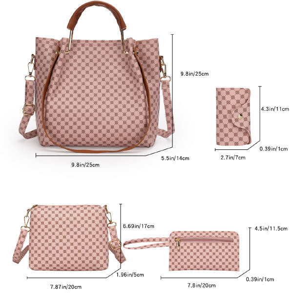 High Quality Double Handle Four Pieces Bags Set Zipper Closure Girls Fashion Wide Capacity Tote Bag Set Women Stylish Square Shape Bags