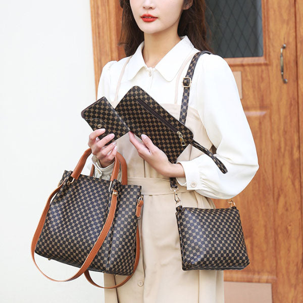 High Quality Double Handle Four Pieces Bags Set Zipper Closure Girls Fashion Wide Capacity Tote Bag Set Women Stylish Square Shape Bags