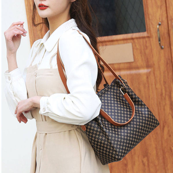 High Quality Double Handle Four Pieces Bags Set Zipper Closure Girls Fashion Wide Capacity Tote Bag Set Women Stylish Square Shape Bags