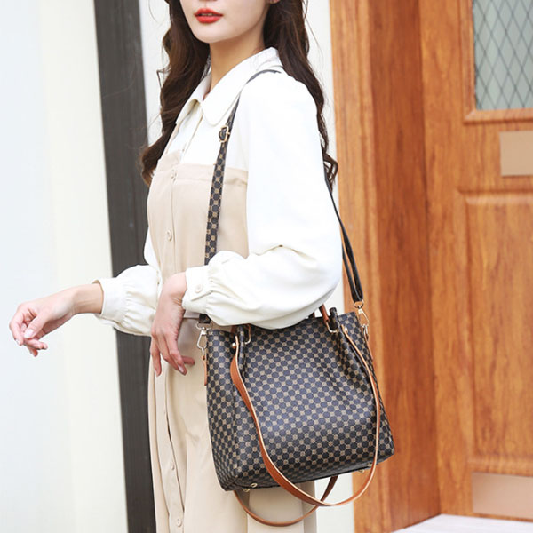 High Quality Double Handle Four Pieces Bags Set Zipper Closure Girls Fashion Wide Capacity Tote Bag Set Women Stylish Square Shape Bags