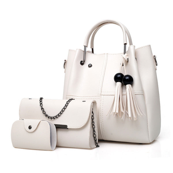 Chic Cream White Women\'s Bag Set 3 Pieces Synthetic Leather Double Handle Zipper Closure Perfect for Fashionable Girls!