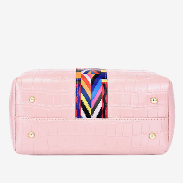 Stylish Crocodile Pattern Pink Faux Leather 4-Piece Women\'s Handbag Set with Double Handle and Canvas Interior - Shop N Save