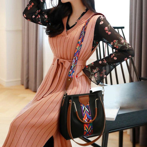 Luxury Black 4-Piece Women\'s Handbag Set Spacious Stylish Adjustable Strap and Double Handles Ideal for Daily Fashion Needs