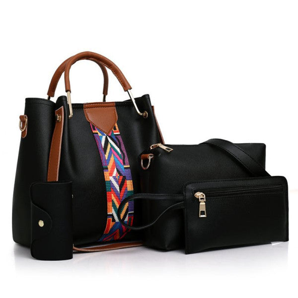 Luxury Black 4-Piece Women\'s Handbag Set Spacious Stylish Adjustable Strap and Double Handles Ideal for Daily Fashion Needs