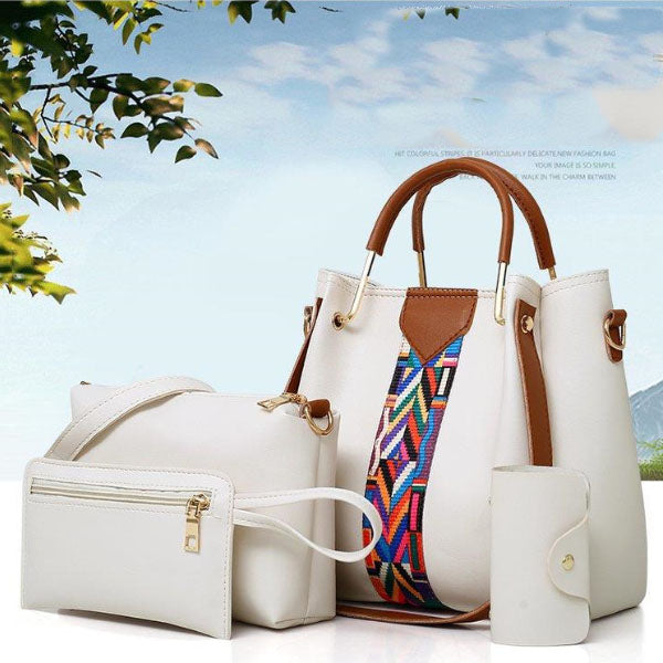 Luxury Black 4-Piece Women\'s Handbag Set Spacious Stylish Adjustable Strap and Double Handles Ideal for Daily Fashion Needs