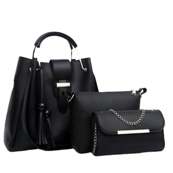 Fashionable Women\'s Synthetic Leather Three-Piece Bag Set Spacious High-Quality Double Handle Shoulder Bag Trio with Zipper Closure!