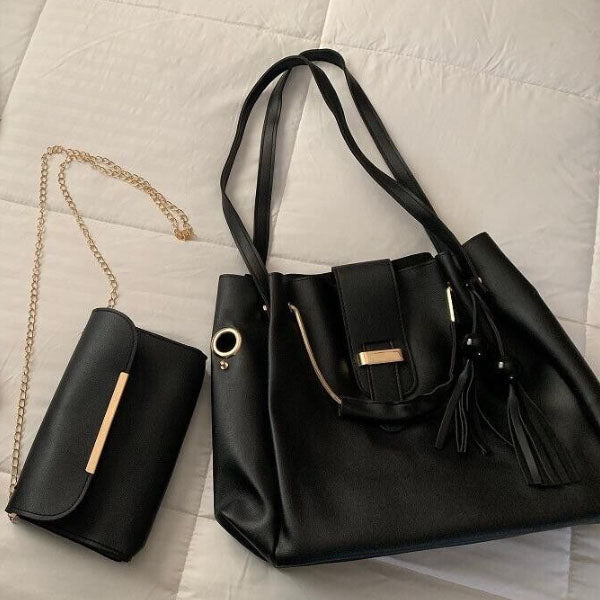 Fashionable Women\'s Synthetic Leather Three-Piece Bag Set Spacious High-Quality Double Handle Shoulder Bag Trio with Zipper Closure!